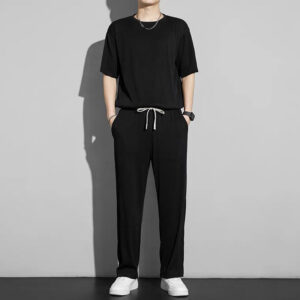 New Ice Silk Sports Set Men’s Summer Thin Tracksuit Men 2024 Casual Long Pants Short Sleeve T-shirt Quick Drying Clothes Sets