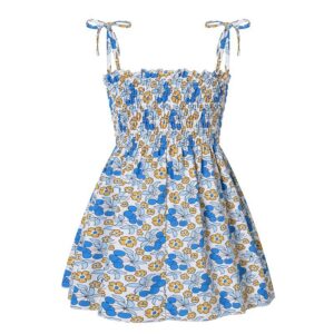 Summer Korean Girls Casual Dresses Cute Printing Cotton Girls Dress With Tie Rope Children Fashion Halter Skirt Kids Clothes