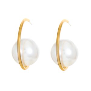 Enacolor New Korean Pearl Geometric Planet Earrings Elegant Pearl Earring for Girl Jewelry Accessories