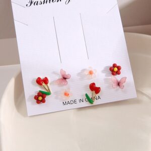 Enacolor 4Pairs/Set New Arrival 2023 Colorful Fruit Butterfly Flower Earrings Set for Earings Ins Girl New Trendy Jewelry