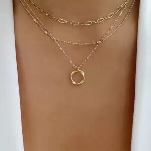 Enacolor Exaggerate Irregular Circle Pendant Necklace Female 3 layers Multilayer Chain Choker Gifts Accessories
