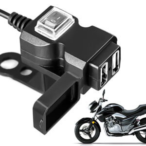 EAFC DIY Motorcycle Dual USB Charger Waterproof Motorbike Handlebar Phone Charger 12V-24V Power Supply Socket with Stand