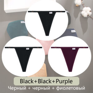 FINETOO 3PCS/Set Seamless Cotton Thong Adjustable Low Waist Women Thongs Sexy T-back Ladies Bikini Underwear G-String Lingeries