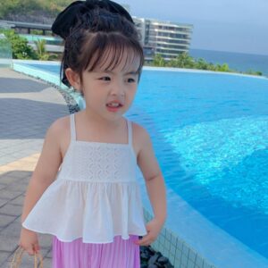 2-7Years Baby Girls Tank Tops Summer Girls Thin Hollow Out Camisole Toddler Casual Clothes