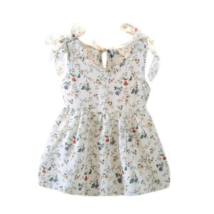 Summer Casual Baby Girls Floral Pattern Strap Dress Cotton Kids Toddler Sleeveless Pageant dress For 1-4T