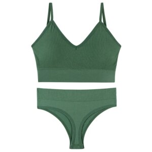 Women Seamless Bra Set Sexy Thong Low Waist Panties Wire Free Bra Bralette Lingerie Brassiere Cotton Female Underwear Set
