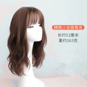 Wig Women’s Mid-long Hair Full Head Realistic Shoulder-length Short Curly Hair Student Internet Celebrity Micro-curled Round Face Fashion Wig Cover
