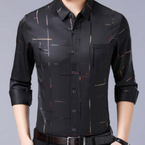 Outside the station explosions ice silk shirt men’s summer business long sleeve inch clothing middle-aged seamless inch shirt with pocket dad outfit