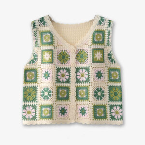 Granny Square Top Sleeveless Button Front Open-knit Crochet Cardigan Women Teengirl Spring Summer Fairycore Vintage Outfit