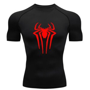 Spider Print Men’s Sports T-shirts Fitness Gym Tight Compression Shirt Summer Breathable Quick Drying Tees Y2K Short Sleeve Tops