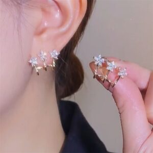 Enacolor Crystal New Pentagram Mori Flowers Earrings Metal Earing Ins Girl