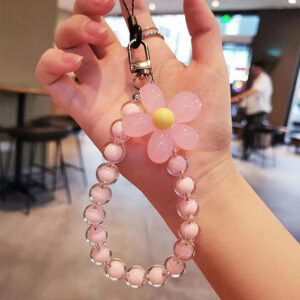 Colorful Lanyard Bow Heart Beaded Bracelet Flower Butterfly Phone Charm Pearl Mobile Phone Wrist Strap Acrylic Anti-Lost Chains