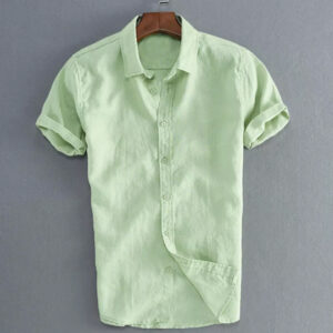Men’s Casual Short Sleeve Shirt Street Wear Lapel Button Solid Color Cotton Linen Shirt for Men Vintage Vacation Blouse M-3XL
