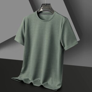 New Summer Waffle Round Neck Short Sleeved T-shirt for Men’s Short Sleeved Top