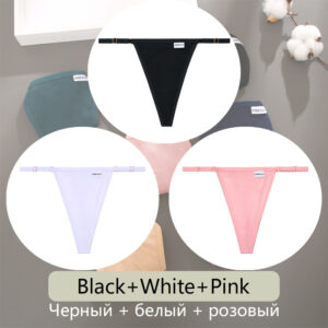 FINETOO 3PCS/Set Seamless Cotton Thong Adjustable Low Waist Women Thongs Sexy T-back Ladies Bikini Underwear G-String Lingeries