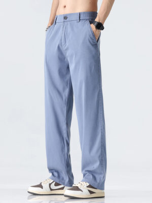 Coffee Ultra-thin Wide Pants Men Lyocell Fabric Breathable Soft Straight Casual Trousers Loose Simple Male Sweatpants