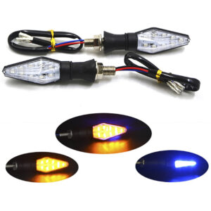 12 LEDs Amber+Blue Motorcycle Turn Signal Indicator Light Blinker Universal DC 12V