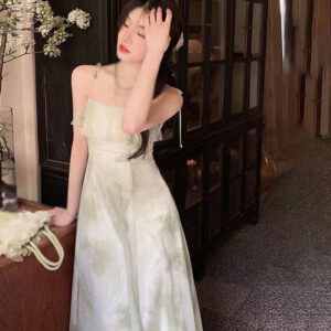 Women’s Dress Camisole Fairy Ruffled Edges Fragmented flowers Sleeveless A socialite Imperial Korean Style Sexy