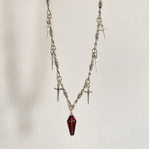 Gothic Vampire Cross Red Coffin Pendant Necklaces for Women Y2k Cool Girl Vintage Silver Color Sword Thorn Chain Party Jewelry