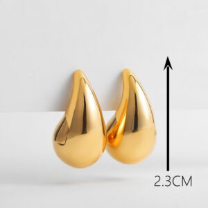 New Vintage Glossy Waterdrop Dangle Earrings for Women Lightweight Hollow Thick Teardrop Gold Color Chunky Hoops Fashion Jewelry