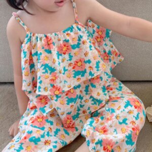 2024 Summer New baby Girls’ Suits Cute Floral Vest And Anti-Mosquito Pants Children Clothing Sets Fashion Kids Outfit