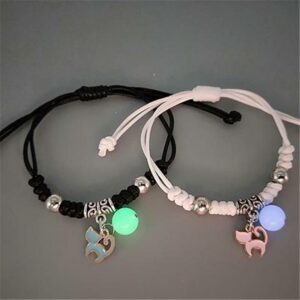 2Pcs Luminous Star Cat Moon Couple Bracelet Kitten Flower Handmade Adjustable Rope Matching Bracelets Lover Friendship Jewelry