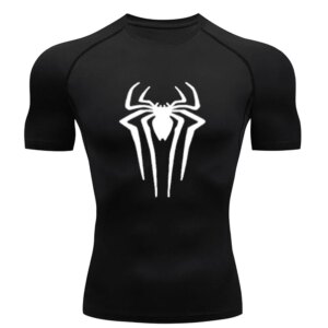 Spider Print Men’s Sports T-shirts Fitness Gym Tight Compression Shirt Summer Breathable Quick Drying Tees Y2K Short Sleeve Tops