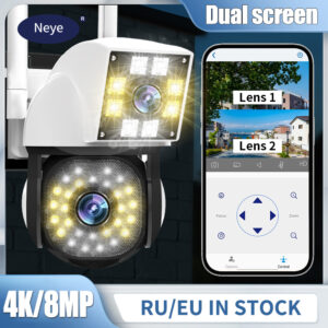 Neye3c 4K 8MP WiFi Security Camera Outdoor Dual Lens Dual Screen Pan Tilt Camera Ai Automatic Tracking Detection Security Camera