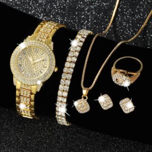 7PCS Women Watch Luxury Elegant Alloy Watch Crystal Wristwatch For Ladies Gift Quartz Watch Alloy Rhinestone Bracelet Montre