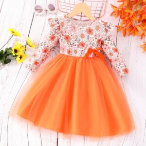2024 Dress Kids Girls Clothes Summer Spring Princess Girls Clothing Long Sleeve Flower Party Children Dress 3 4 5 6 7 Years Old
