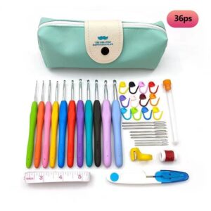 36pcs Crochet Hooks Kits with Storage Bag Soft Handle Crochet Needles Yarn Weave Knitting Needles Set DIY Weaving Tool