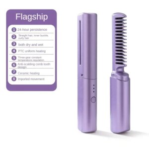Portable Wireless Hair Straightener Curler Comb USB Rechargeable Multi-function Anti-Scald Negative Ion Hair Straightener