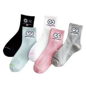 5 Pairs Women’s Cute Expression Printed Ankle Socks Comfort Interesting Spring Autumn Medium Tube Sock Kawaii Girls’ Short Socks