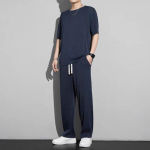 New Ice Silk Sports Set Men’s Summer Thin Tracksuit Men 2024 Casual Long Pants Short Sleeve T-shirt Quick Drying Clothes Sets