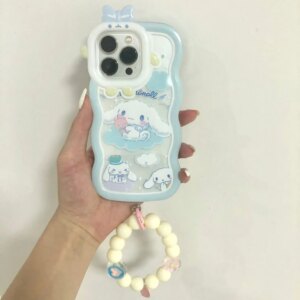 Kawaii Sanrio Cinnamoroll With Bracelet Bracket Phone Case For iPhone 15 14 13 12 11 Pro Max XR XS MAX X 7 Back Cover Y2k Gift