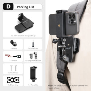 Vamson Backpack Clip for Insta360 x3 for GoPro Hero 11 10 9 Camera 360┬░ Rotate Shoulder Belt Mount Accessories for Dji Action