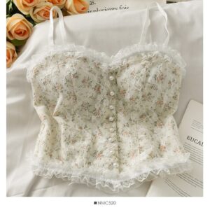 Women French Print Camisole Wire Free Lingerie Sexy Fahsion Camisole Underwear Sleeveless Lace Bralette Top Female Lace Tops
