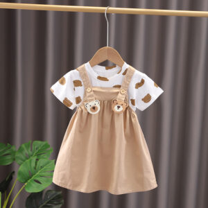 Kids Suit 2pc T-Shirt/dress + Pants kid clothes twin baby clothes for boy and girl baby short-sleeved Cotton Short Sleeve Set