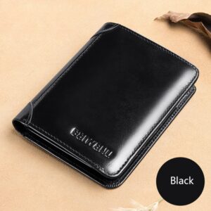 Men’s Wallets RFID Blocking Genuine Leather Trifold Business Short Purse Wallet for Men with ID Window and Credit Card Holder
