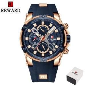 REWARD New Quartz Watches for Men Luxury Brand Big Dial Watch Waterproof Sport Wristwatch Silicone Band Chronograph Clock