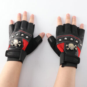Pu Half-finger Leather Gloves Men’s Four Seasons Mountaineering Riding Tactics Personality Skull Rivet Fitness Protective Gloves