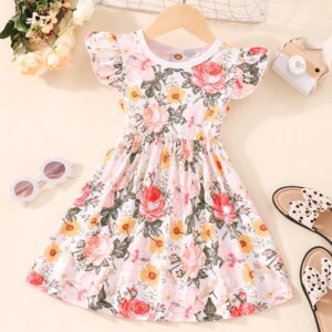 2024 Dress Baby Girl Kids Clothes Children’s Summer Cute Short Sleeve Cute Casual Floral Toddler Princess Dress 2 3 4 5 6 Years