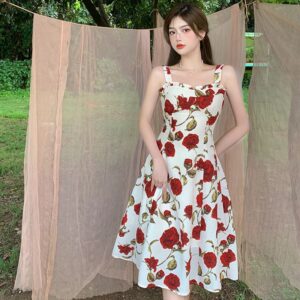 Summer Elegant Dresses Sleeveless Floral Dress Casual Fashion Sexy Slit Vacation Travel Versatile Suspender Printing Dress