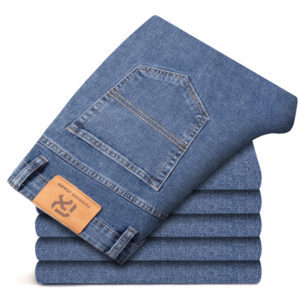 Plus Size 40 42 44 Autumn Men’s Blue Straight Loose Jeans Business Casual Cotton Stretch Denim Pants Male Brand