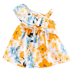 Summer 0-3Y Kids Girls Dress Clothes Baby One Shoulder Sleeveless Ruffle Sweet Floral Dress Knee-length Skirt