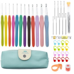 15PCS Crochet Hooks Kit 2.0mm to 8.0mm Aluminum Crochet Needles Set with Storage Bag Yarn Weave Knitting Needle DIY Weaving Tool