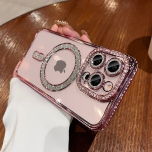 Fashion Glitter Diamond Clear Phone Case For iPhone 15 14 13 12 11 Pro Max 15 Plus Magnetic For Magsafe Wireless Charge Cover