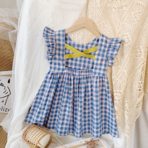 Baby Girl Backless Plaid Sweet Bow Dress Summer Birthday Party Dress Toddler Kids Outfits 0 To 6 Years Children Clothes
