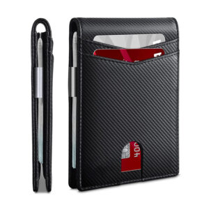Slim Wallet for Men Leather Money Clip Mens Wallets Carbon Fiber RFID Blocking Front Pocket Bifold Credit Card Holder Purses