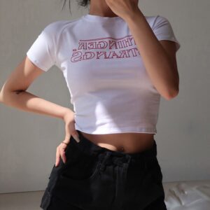 Women’s Classical Printed Round Neck Short Sleeve T-Shirt Tops Summer Reveal Short Letter Printed Tops